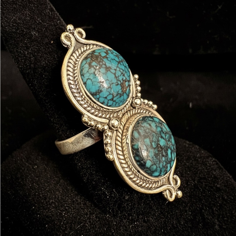 Genuine‎ Turquoise and sterling Silver Statement Ring